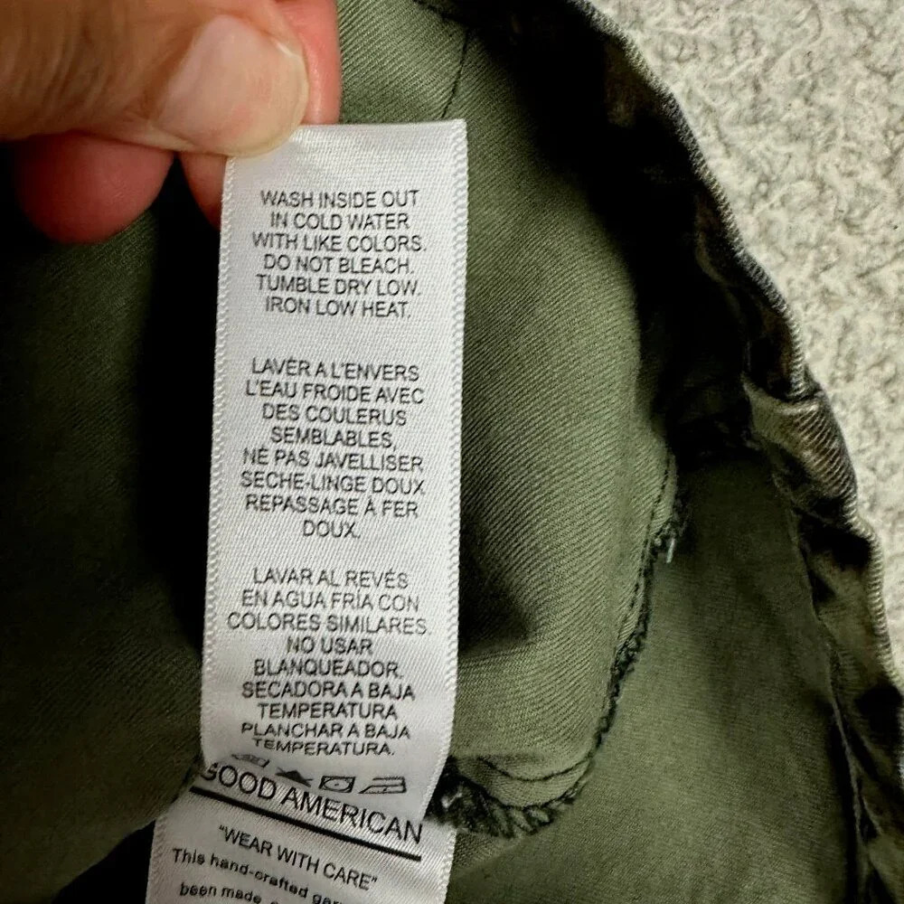 Good American Green Leopard Utility Jacket Pockets Snap Womens Size 1 Small - Picture 11 of 16